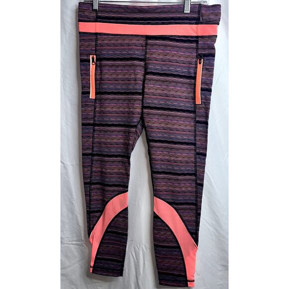 Lululemon Women's Size 10 Multicolor Coral Zipper Pocket Striped Ankle Leggings - Picture 1 of 9